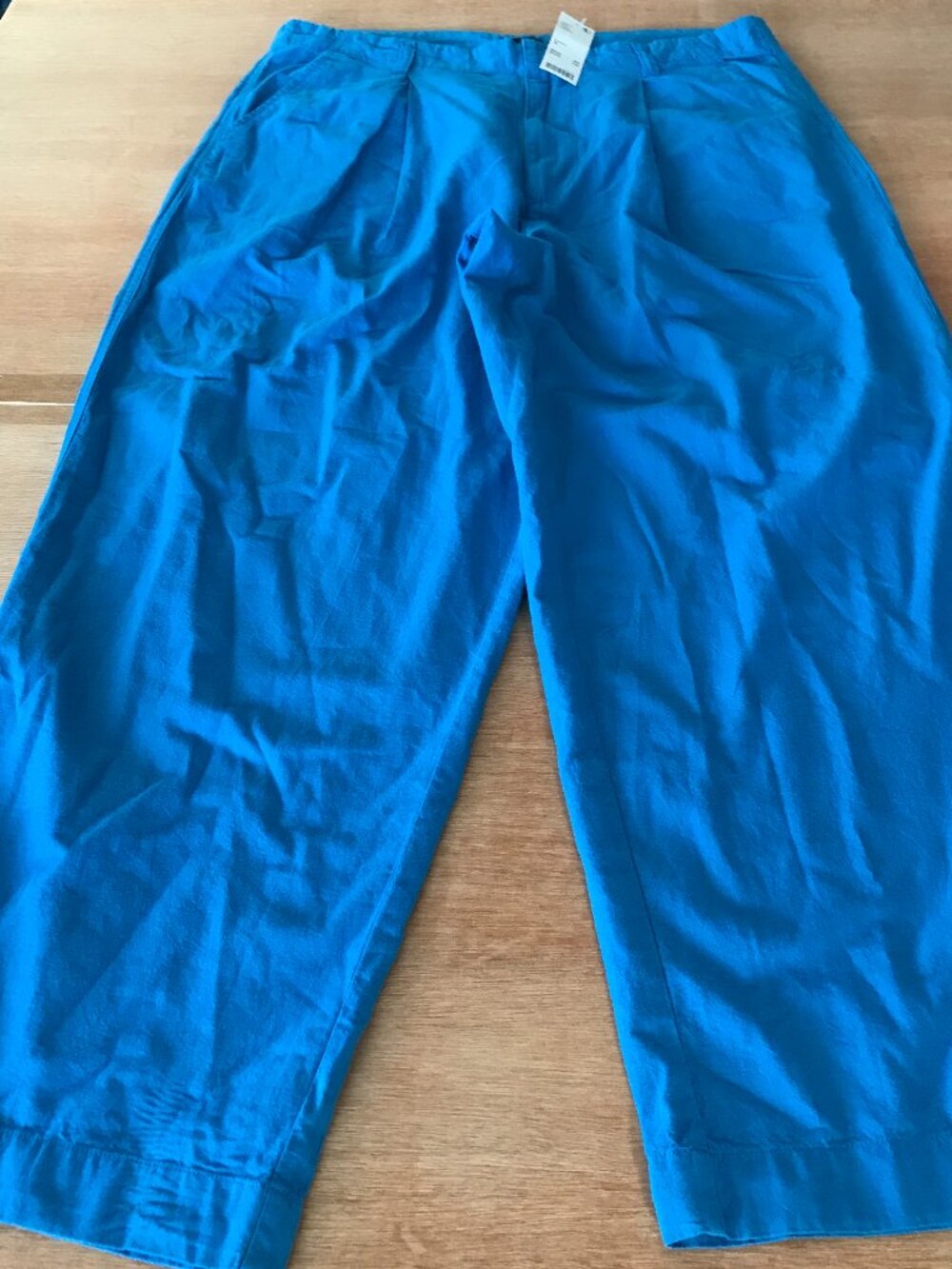 Standard Cloth Pleated Wide Leg Cropped Pants Women 30 Blue High Rise Stretch